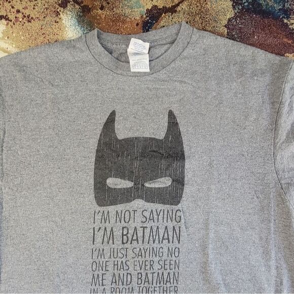 Batman Size Large I'm Not Saying I'm Batman Graphic T Shirt Short Sleeve Gray - Picture 5 of 14